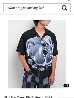 HUF Black Shirt Big Dawg Graphic - Men's Button-Down